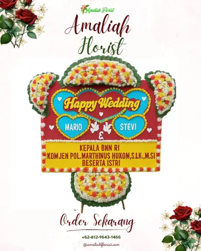 Karangan Papan Bunga Pernikahan di Olak Kemang